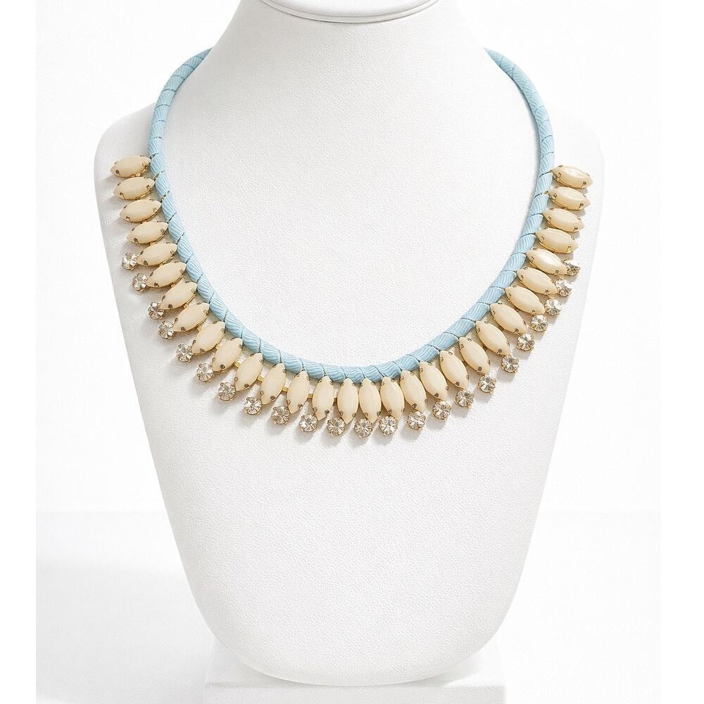 ViVi Aqua Blue Crystal Fringe Statement Necklace Gold Tone Genuine Crystal 18in